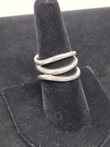 Anello vintage in argento sterling 925 NP aperto multi fascia attorcigliato design ondulato misura 8 - Foto 1 di 9