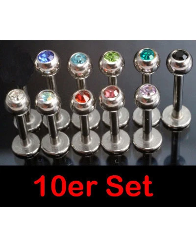 10er Set Lippenpiercing Ohrpiercing Labret Ohrstecker Piercing Ohr Stein - Bild 1 von 1