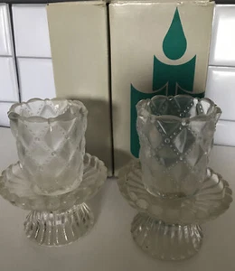 2 Partylite Quilted Crystal Pair Votive Tea light Candle Holders VTG A4 - Picture 1 of 5