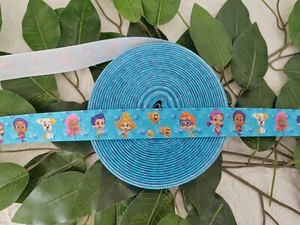 Bubble Guppies 25mm 1 Yard Grosgrain 3D Print Ribbon Cartoon Crafts Hair Bow Lot - Picture 1 of 2