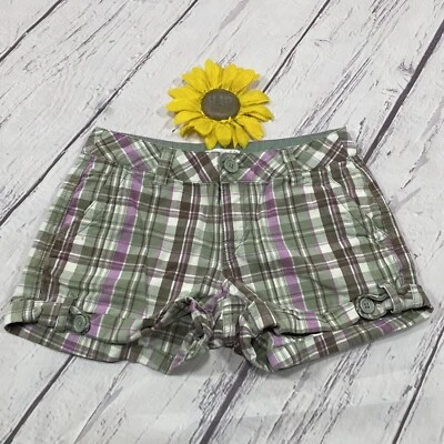 Aeropostale 格子休闲迷你短裤女式 0 码 100% 棉绿色粉色 lv3407 — 第 1/4 张图片