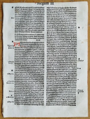Regnum - Original Incunable Leaf Biblia latina Amerbach Basel - 1491 - Image 1 of 2