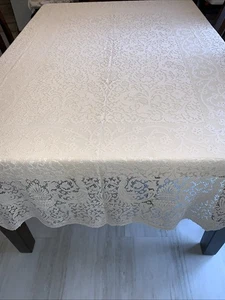 Quäker Spitze Tischdecke Elfenbein Besonder 92x67" Vintage Landhaus Kern Teestube ohne Etikett - Bild 1 von 8