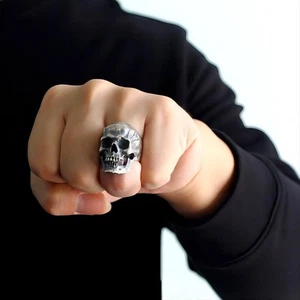 Anillo Calavera Gótico Para Hombre Acero Inoxidable Único Motociclista Punk Retro Motociclista Motocicleta - Imagen 1 de 14