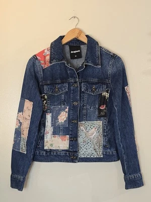 Chaqueta Denim Parche Japonés Desigual Camionero Mujer Talla 34 XS Floral Pájaros Foto 1 de 4