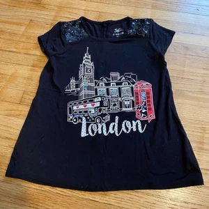 Justice Girl 8 Black London Graphic T-Shirt Short Sleeve - Picture 1 of 5