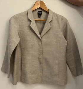 Eileen Fisher Linen And Silk Blend Oatmeal Bracelet Sleeve Jacket Size PP - Picture 1 of 4