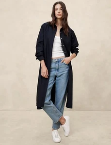 Neu Banana Republic Langarm Popeline Midi Baumwolle Shirtkleid Gr. XL dunkelblau - Bild 1 von 17