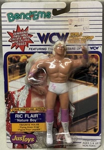 Vintage 1990 Justoys WCW Ric Flair Nature Boy Bendable Figure Small Card Variant - Picture 1 of 8