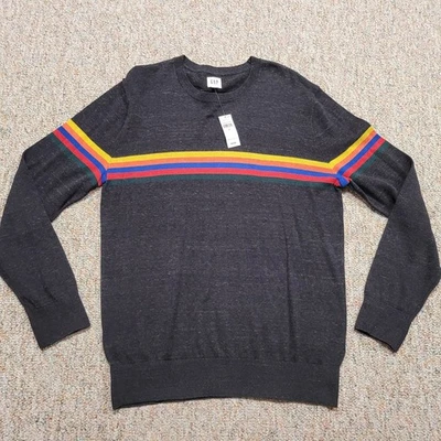 Gap Sweater Mens Medium Grey Multi Striped Knit Pullover Hiking Camping NWT - Image 1 of 4