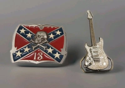 Guitarra LUCKY NUMBER 13 REBEL SKULL CROSSBONES Fender Stratocaster Hebilla de cinturón Foto 1 de 4