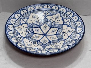 A. Serghini Moroccan Safi Pottery 17” Large Blue White Hand Painted Bowl Charger - Picture 1 of 5