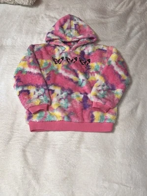 Betsey Johnson Hoodie Girls Sz-M Pink Sherpa Pullover Fur Butterfly - Image 1 of 4