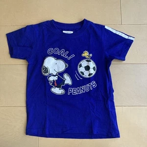 Peanuts Snoopy Soccer T-Shirt Blue Stripe Sleeve Casual Shirt - Picture 1 of 5