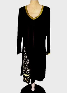New With Tags Moravia Christmas Dress Sz XL Midi Black Gold Trim Christmas Tree - Picture 1 of 17
