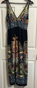 Angie Boho Style Maxikleid V-Ausschnitt Cutout gesmokt ärmellos Paisley Gr. M - Bild 1 von 7