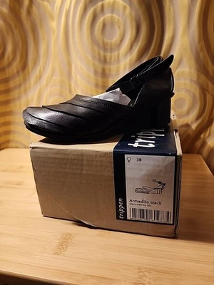 Trippen Armadillo Zapatos de Cuña de Cuero Negro EU 38 / US 7.5 – Correa con Hebilla – Con Foto 1 de 4