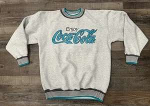 Vintage Coca Cola Crewneck Sweatshirt Men's Med Teal &Gray 90s Made in USA Coke - Picture 1 of 8