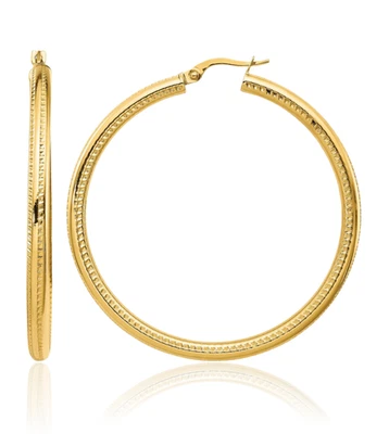 14K Solid Yellow Gold Round Large Hoop Earrings - Image 1 of 4