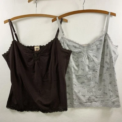 Vintage Faded Glory Womens Lot of 2 Cami Tank Tops Lace Trim Y2K Built in Bra - Image 1 of 4