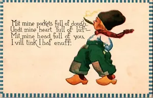 Comic Grußkarte Thinking Of You Holländer Clogs Rauchen Zigarre Vintage Postkarte - Bild 1 von 2