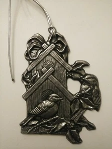 Vintage Pewter Birds on Holly Christmas Tree Ornament Pewter Holidays 4" - Picture 1 of 5