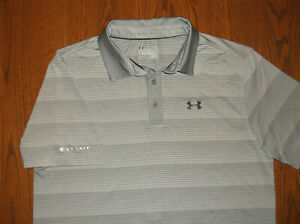UNDER ARMOUR COLDBLACK SHORT SLEEVE GRAY STRIPED POLO SHIRT MENS LARGE EXCELLENT