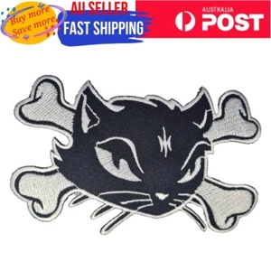 Cat Head Crossbones Iron on Patch Meow Halloween Cross Bone 13×8×0.1cm(3.1g) - Picture 1 of 3