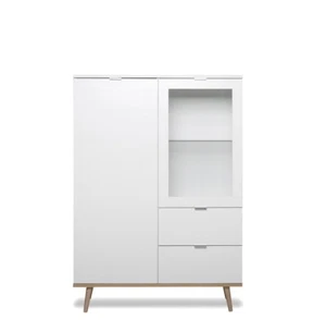 Highboard Vitrine Sideboard Kommode Skandinavisch weiß Eiche 100cm Schubkästen - Bild 1 von 6