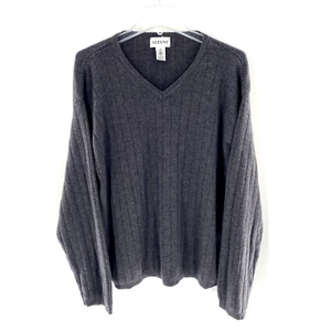 Alfani V-Neck Sweater Womens Sz XL Gray Merino Wool Mark Ribbed Knit Academia - Picture 1 of 8