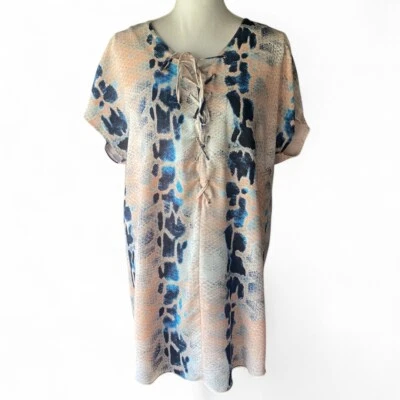 Vestido Buddy Love S Rosa Estampado Piel de Serpiente Gasa Alto Bajo Con Cordones Mini Kris boho Foto 1 de 4