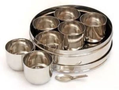Stainless Steel Indian 7 Spice Tin Box Tandoori Masala Dabba Spices Box Storage! - Image 1 of 2