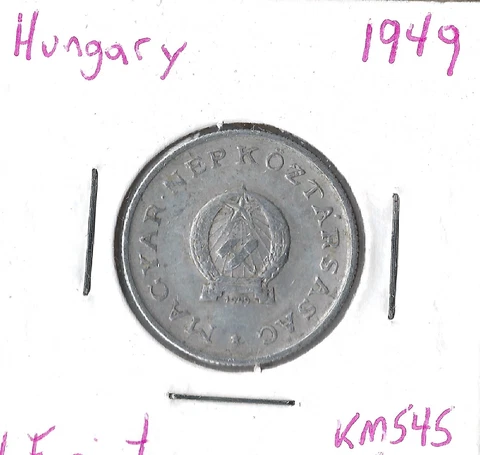 Coin Hungary 1 Forint 1949 KM545, Combined shipping Cover