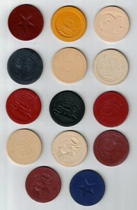 (14)x Embossed Vintage Antique Clay Poker Chip Collection Lot ALL DIFFERENT - Picture 1 of 2