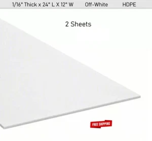 2 - Plastic Sheets Polyethylene  1/16" Thick  x  24" L  x  12" W  Off-White HDPE - Picture 1 of 4