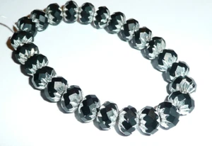 Czech Pressed Glass Crullers Beads - Black & Silver Finish 09x06mm (25 beads) - Picture 1 of 11