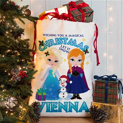 KRAFTYGIFTS Personalised Frozen Christmas Sack Girls Santa Xmas Bag Anna Elsa Present Gift
