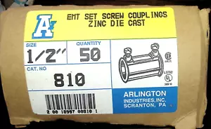 10) Arlington 810 1/2" Rohr Kupplung Zink Verbinder Set-Schraube EMT Conduit USA - Bild 1 von 5
