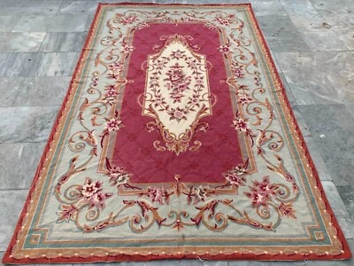 Vintage French Handmade Aubusson Rug Needle Point Floral Wool Rug 232x141 cm - Image 1 of 4