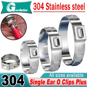 Single Ear O Clips Plus 304 Stainless Steel Air Water Pipe Hose Clamps All sizes - Picture 1 of 22