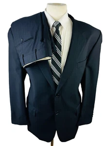S COHEN Mens 44R Navy Stripe Canada Soft Wool 2 Piece Suit W/ Dress Pants 38x29 - Picture 1 of 16