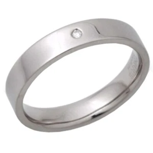 NEW Diamond set 4mm Titanium Polished Flat Band Ring Size M Jewellery - Picture 1 of 1