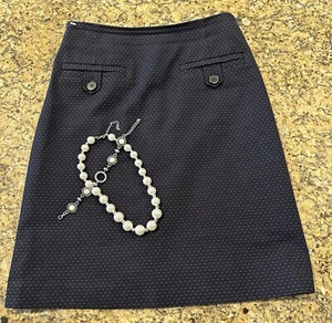 Gonna Brooks Brothers blu navy foderata a pois con tasche - taglia 2 - Foto 1 di 9