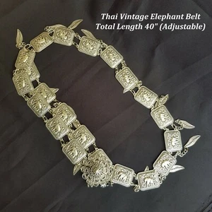 Thai Elephant Belt Vintage Chain Silver Plated Metal Traditional Women Costume - Picture 1 of 11