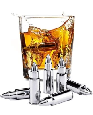 Enfriador de bebidas bala de piedra de whisky rocas de metal 6 piezas con soporte de cámara de revólver Foto 1 de 2