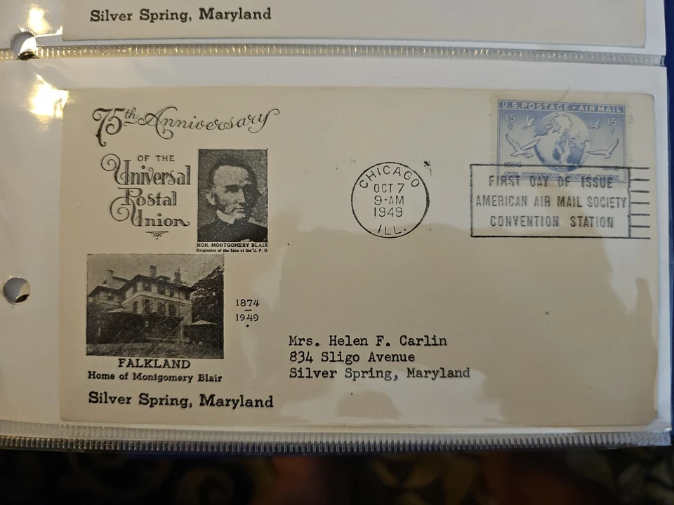 1949 75 aniversario de la Unión Postal Universal, Scott C43, sello 15c FDOI Foto 1 de 1