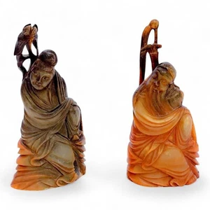 Antico cinese una coppia di immortali/divinità scultura figura staff, C.19 - Foto 1 di 16