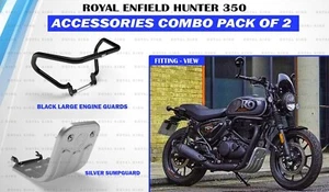 Negro "Protector de motor grande y protector de sumidero plateado para Royal Enfield Hunter 350" - Imagen 1 de 9