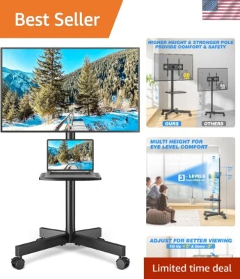 Тележка мобильная на роликах подставка для телевизора металлическая регулируемая высота наклон для телевизоров 23-65 дюймов - Изображение 1 из 4