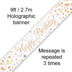 Rose Gold Holographic Happy Birthday Backdrop Bunting Banner 2.7m - Foto 1 di 1